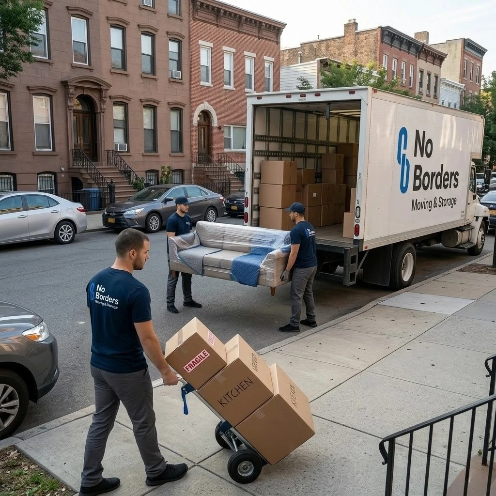 professional movers handling furniture and boxes during a Jersey City residential move