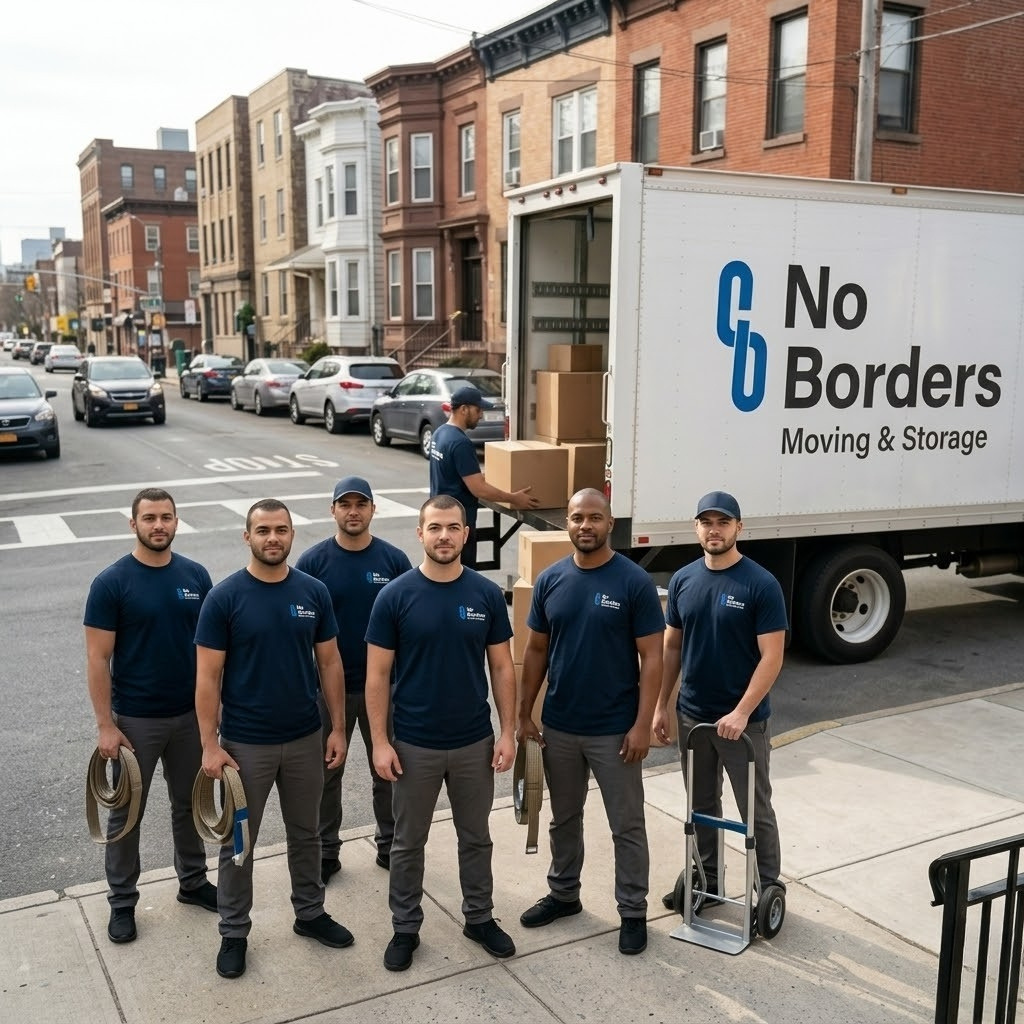 professional moving team with truck in Newark NJ showing trusted and reliable moving services