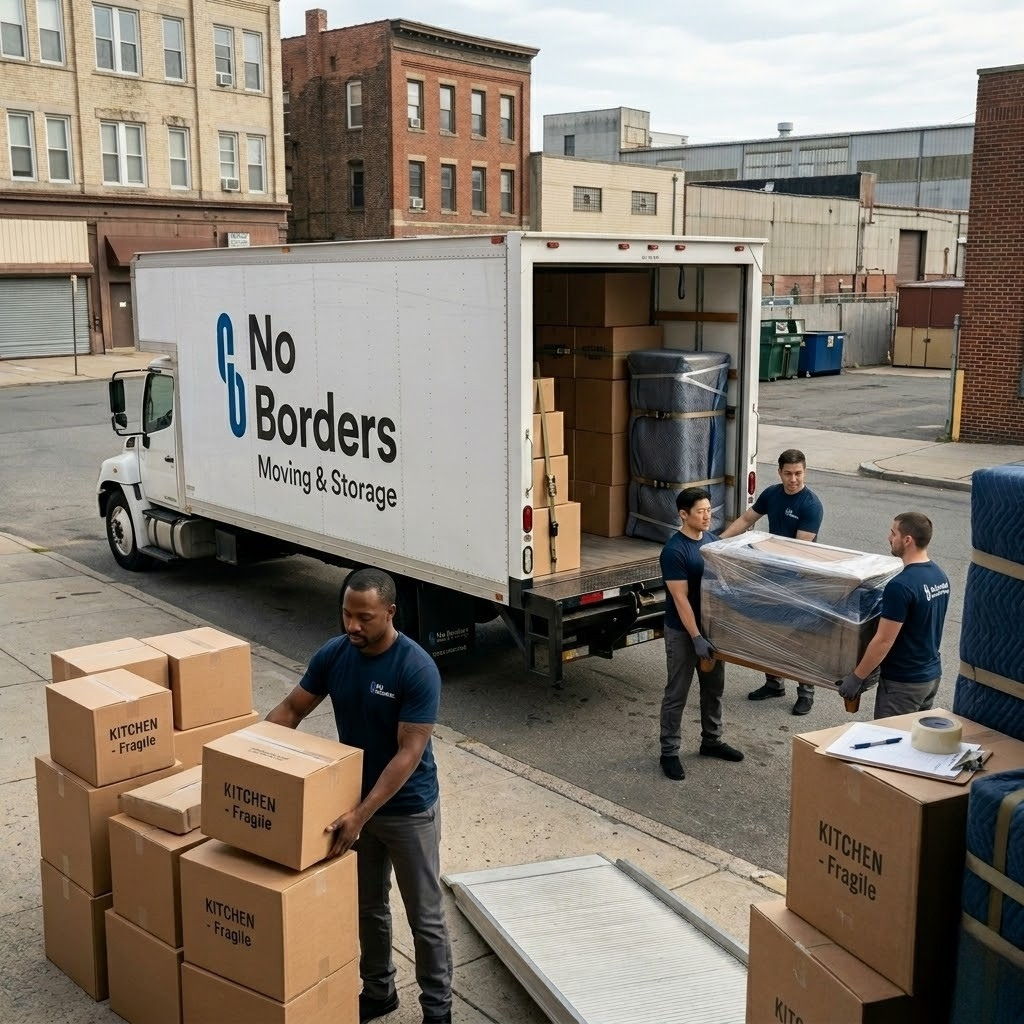 professional moving team with truck in Newark NJ showing trusted and reliable moving services